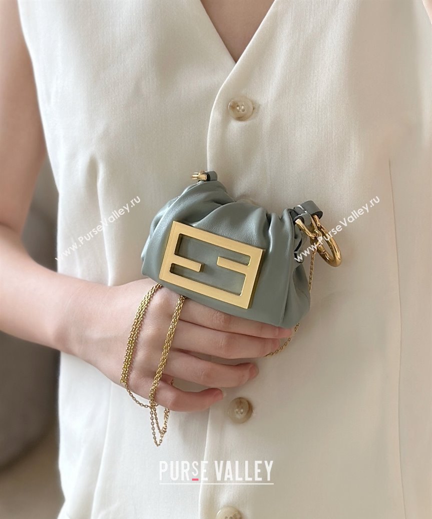 Fendi Mamma Baguette Nano Miniature Bag Charm in Nappa Leather Light Grey 2025 8677 (CL-250807020)