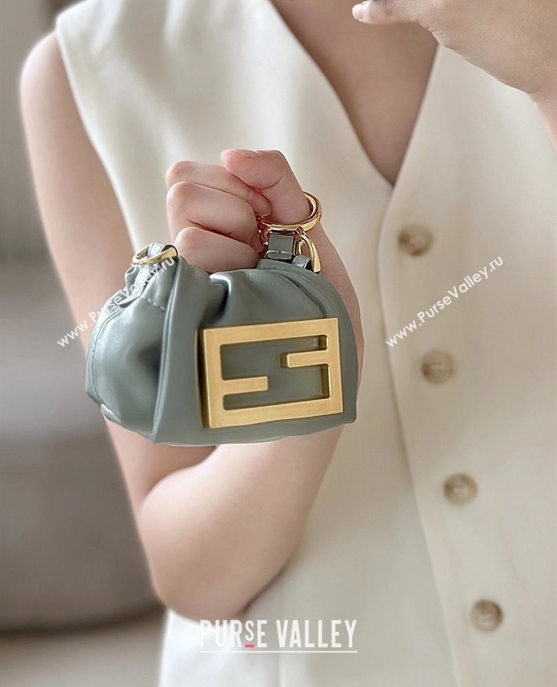 Fendi Mamma Baguette Nano Miniature Bag Charm in Nappa Leather Light Grey 2025 8677 (CL-250807020)