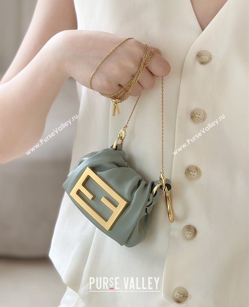 Fendi Mamma Baguette Nano Miniature Bag Charm in Nappa Leather Light Grey 2025 8677 (CL-250807020)