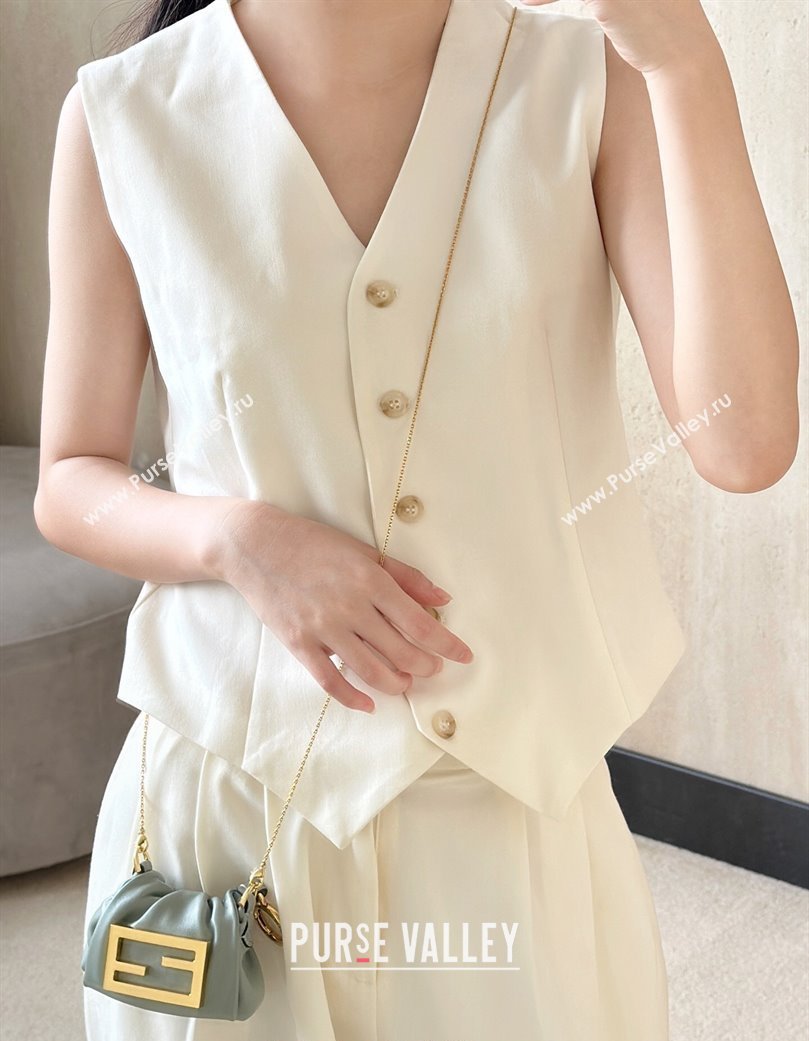 Fendi Mamma Baguette Nano Miniature Bag Charm in Nappa Leather Light Grey 2025 8677 (CL-250807020)