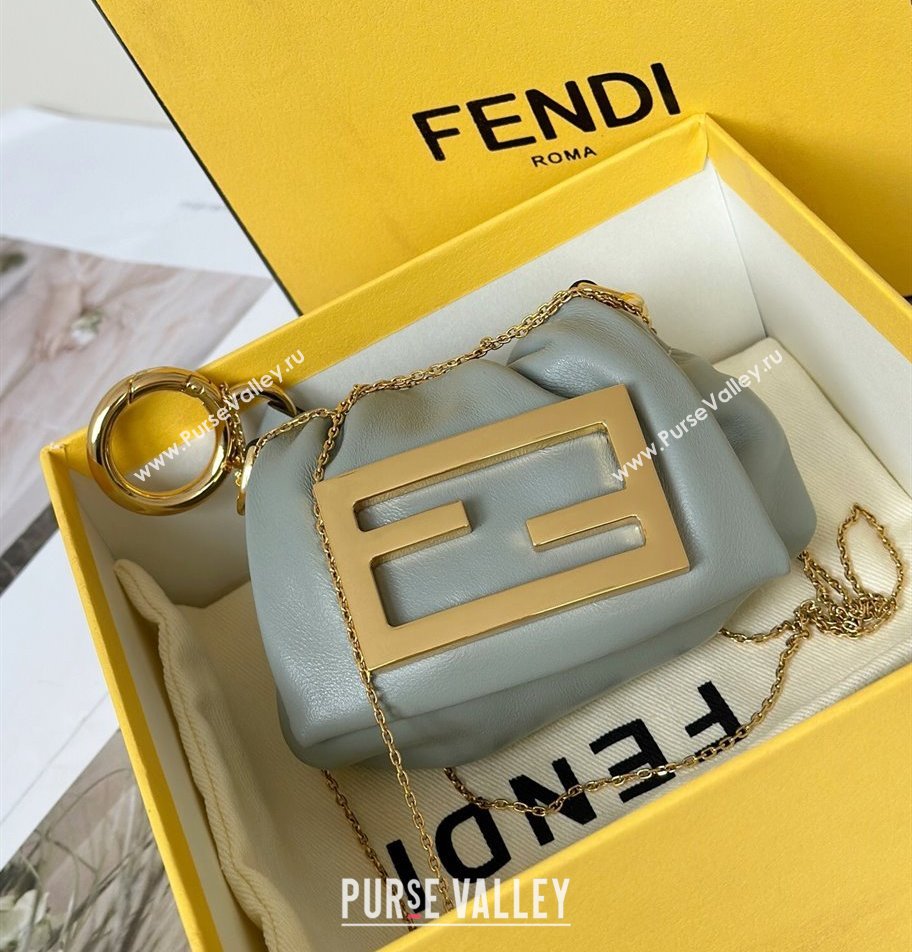Fendi Mamma Baguette Nano Miniature Bag Charm in Nappa Leather Light Grey 2025 8677 (CL-250807020)