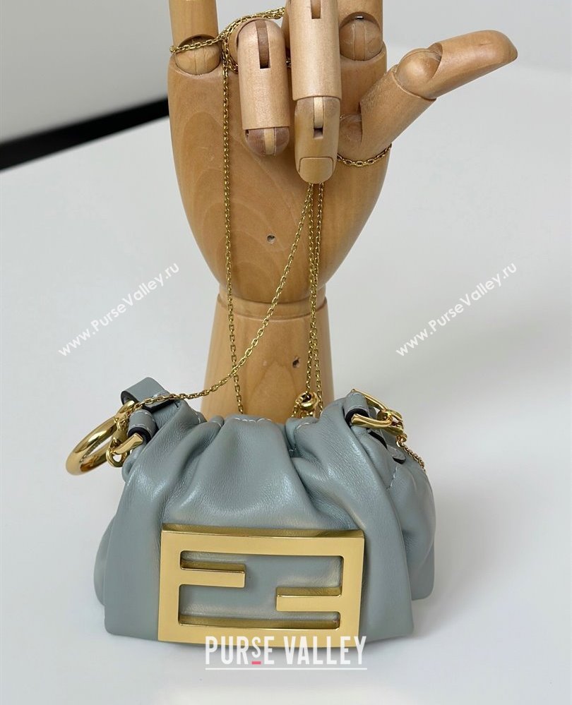 Fendi Mamma Baguette Nano Miniature Bag Charm in Nappa Leather Light Grey 2025 8677 (CL-250807020)