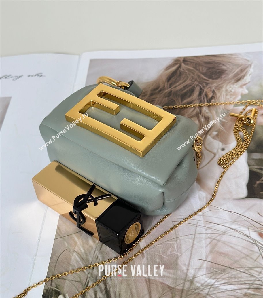 Fendi Mamma Baguette Nano Miniature Bag Charm in Nappa Leather Light Grey 2025 8677 (CL-250807020)