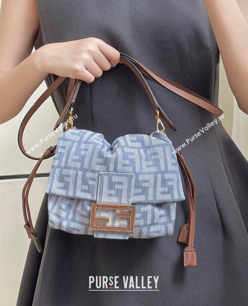Fendi Mamma Baguette Small Bag in Blue denim-effect FF jacquard 2025 8677S (CL-250807025)