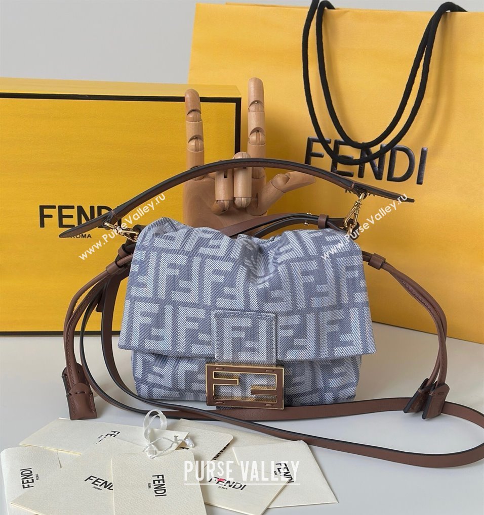 Fendi Mamma Baguette Small Bag in Blue denim-effect FF jacquard 2025 8677S (CL-250807025)