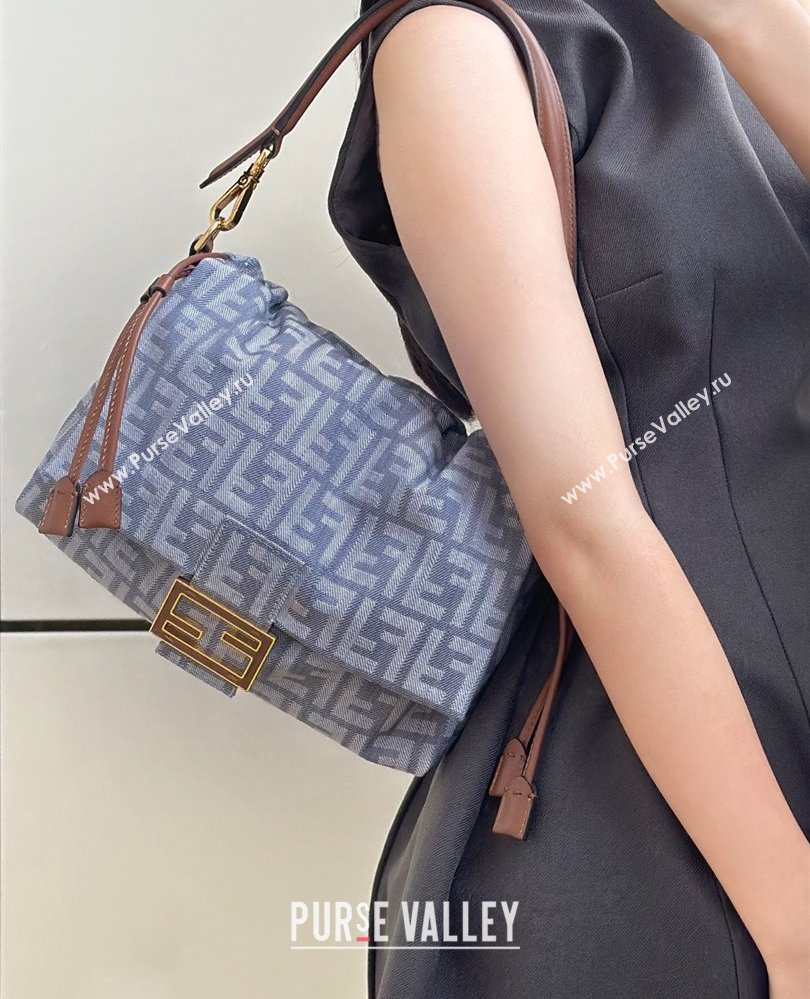 Fendi Mamma Baguette Medium Bag in Blue denim-effect FF jacquard 2025 8677M (CL-250807026)