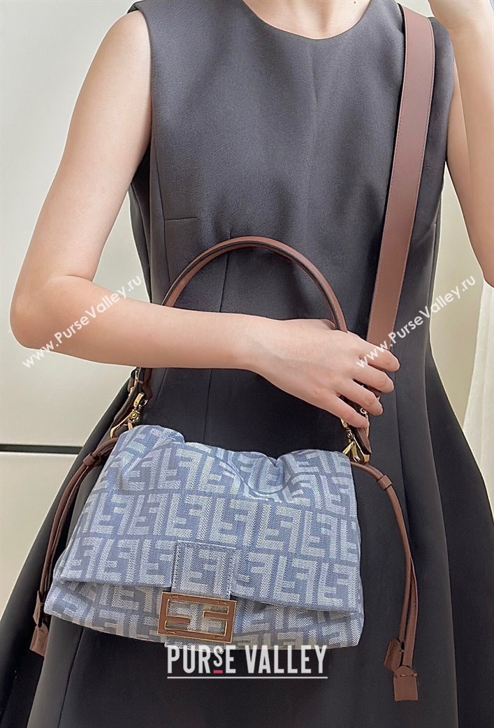Fendi Mamma Baguette Medium Bag in Blue denim-effect FF jacquard 2025 8677M (CL-250807026)