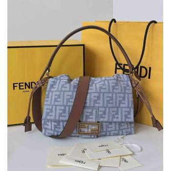 Fendi Mamma Baguette Medium Bag in Blue denim-effect FF jacquard 2025 8677M (CL-250807026)