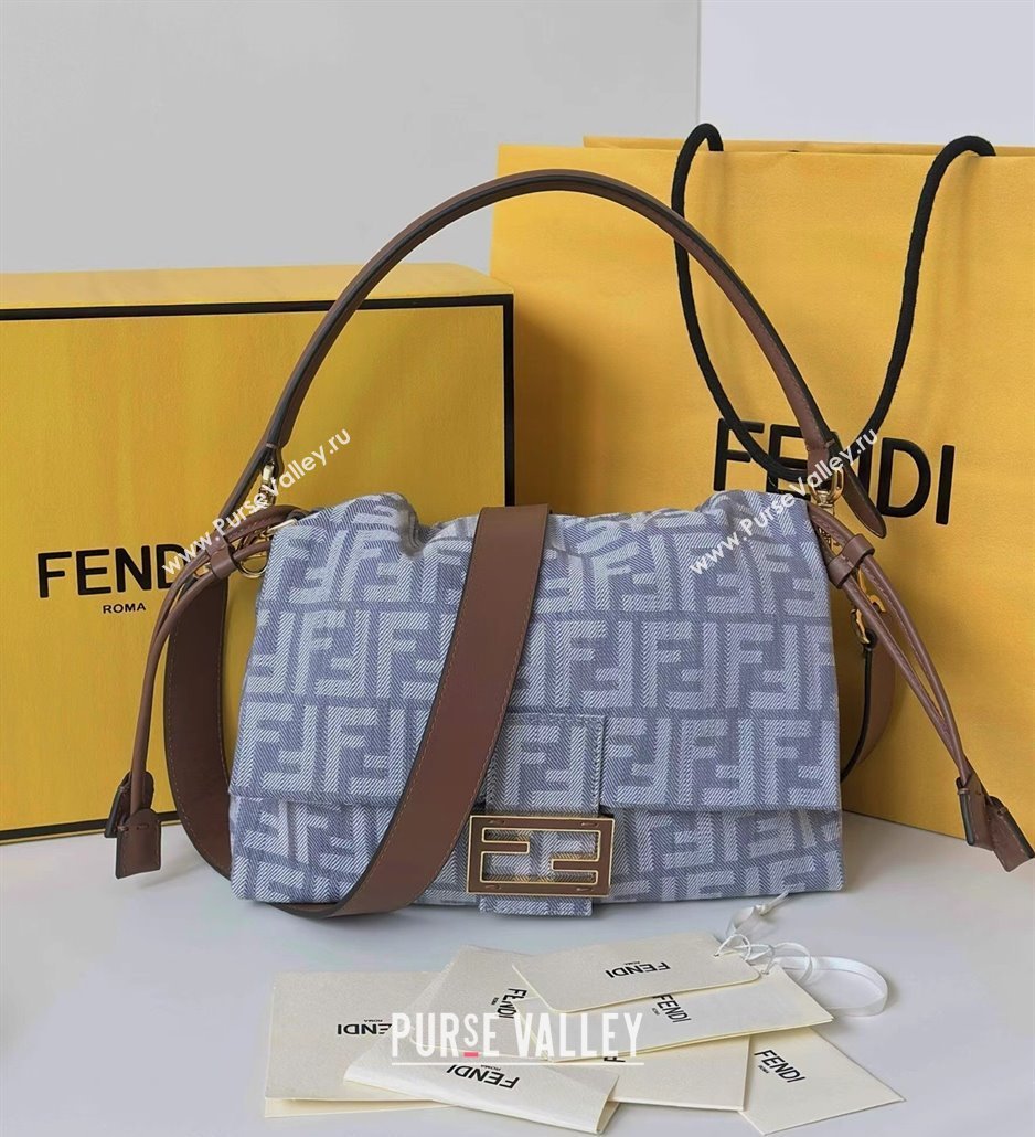 Fendi Mamma Baguette Medium Bag in Blue denim-effect FF jacquard 2025 8677M (CL-250807026)