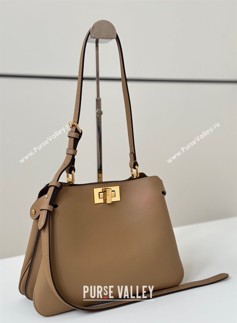 Fendi Peekaboo Soft Small Bag in Leather Beige 2025 80175 (CL-250807036)