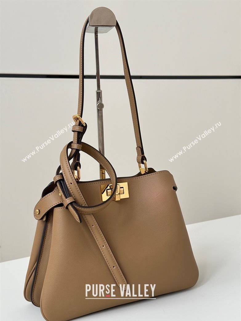 Fendi Peekaboo Soft Small Bag in Leather Beige 2025 80175 (CL-250807036)