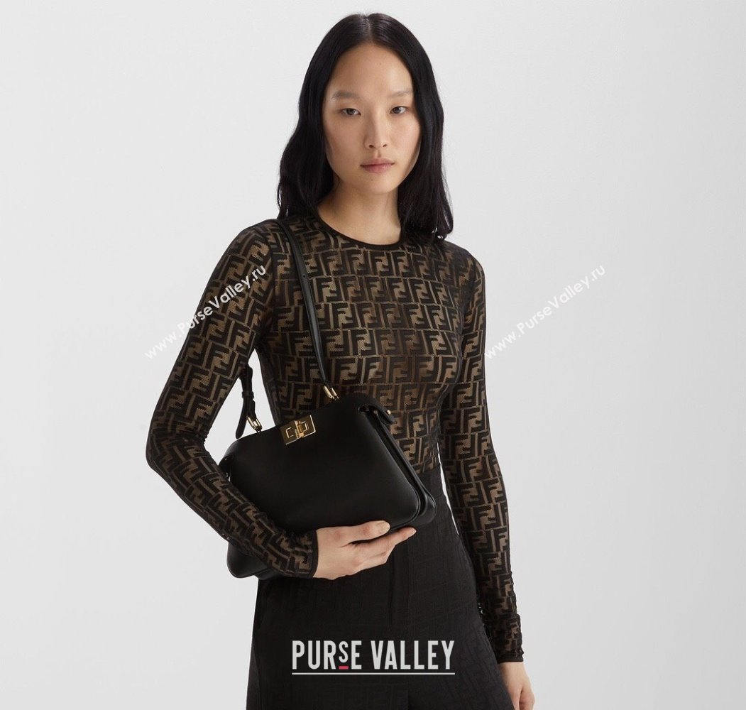 Fendi Peekaboo Soft Small Bag in Leather Black 2025 80175 (CL-250807037)