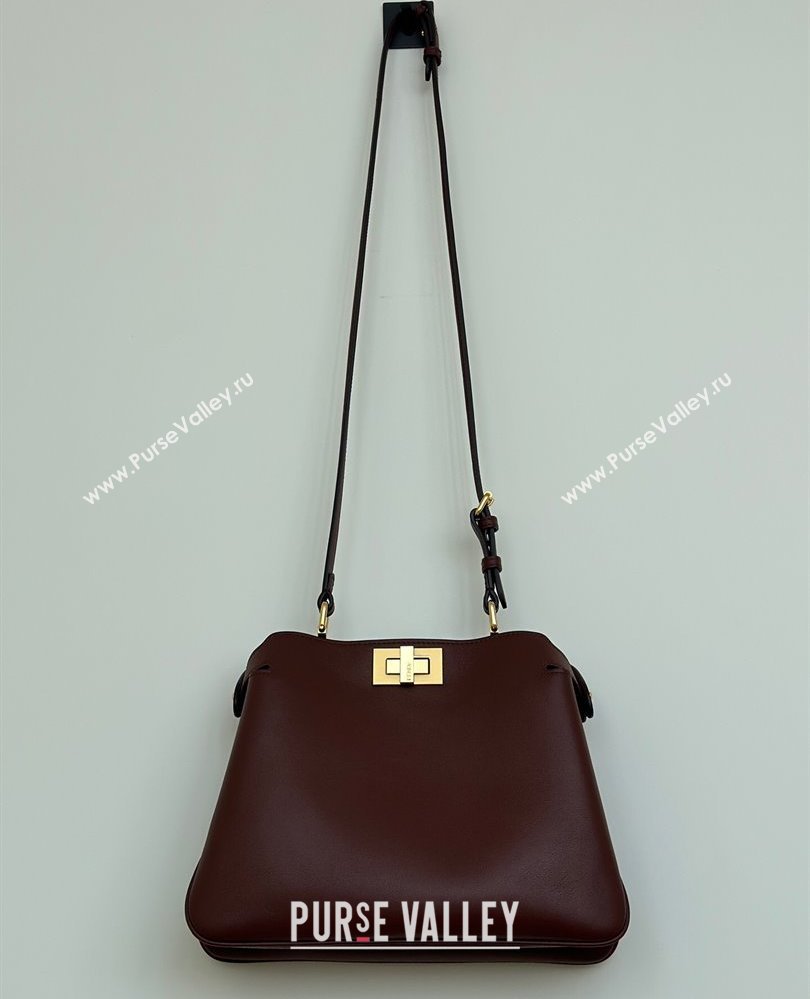 Fendi Peekaboo Soft Small Bag in Leather Dark Burgundy 2025 80175 (CL-250807038)