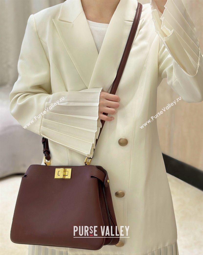 Fendi Peekaboo Soft Small Bag in Leather Dark Burgundy 2025 80175 (CL-250807038)
