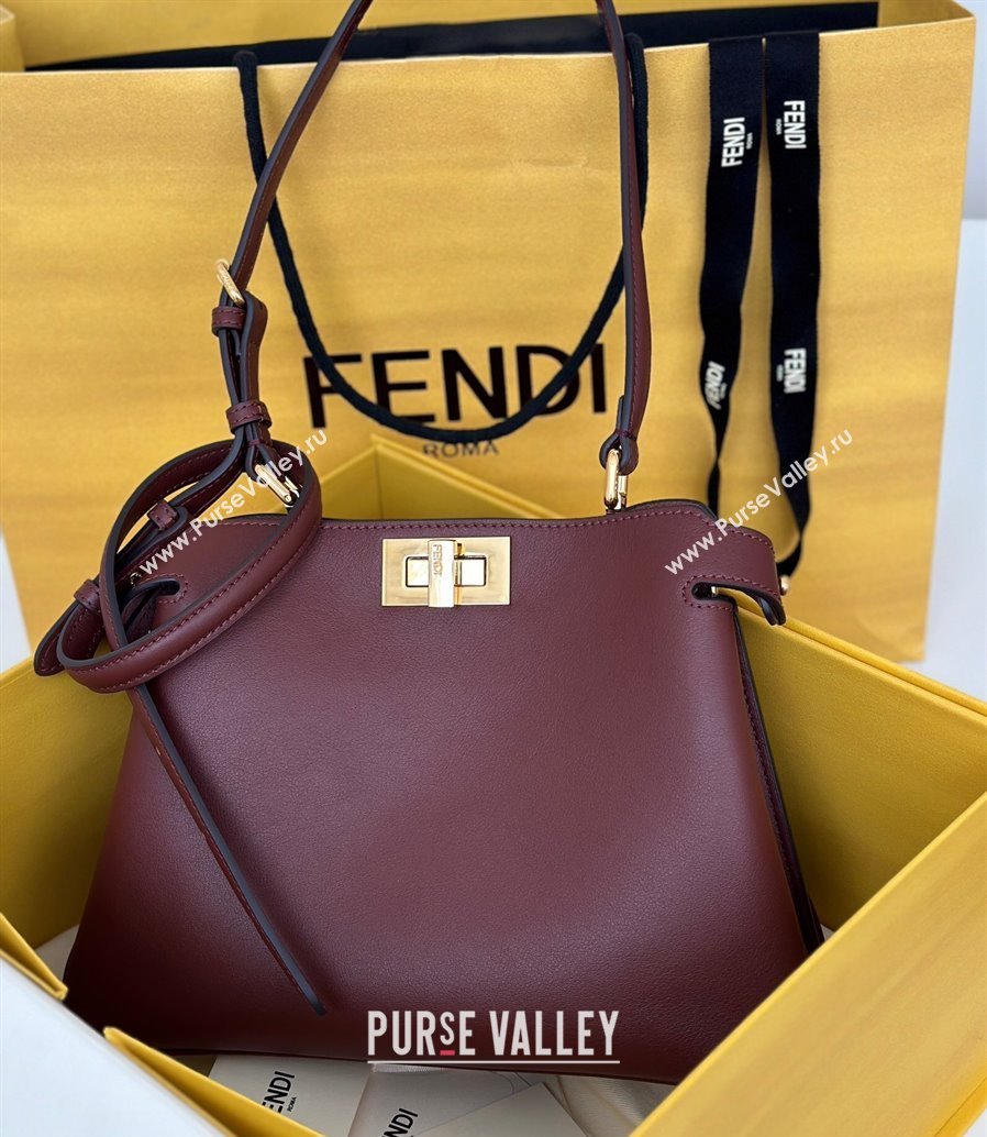 Fendi Peekaboo Soft Small Bag in Leather Dark Burgundy 2025 80175 (CL-250807038)