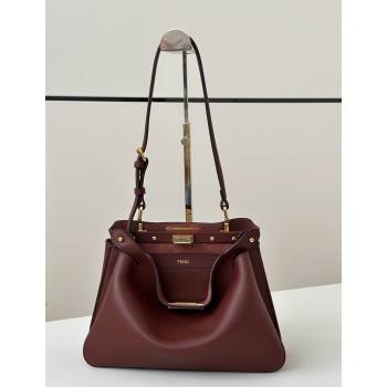 Fendi Peekaboo Soft Small Bag in Leather Dark Burgundy 2025 80175 (CL-250807038)