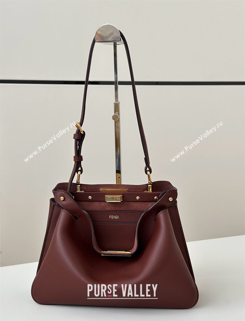 Fendi Peekaboo Soft Small Bag in Leather Dark Burgundy 2025 80175 (CL-250807038)