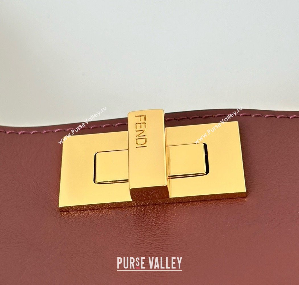 Fendi Peekaboo Soft Small Bag in Leather Dark Burgundy 2025 80175 (CL-250807038)