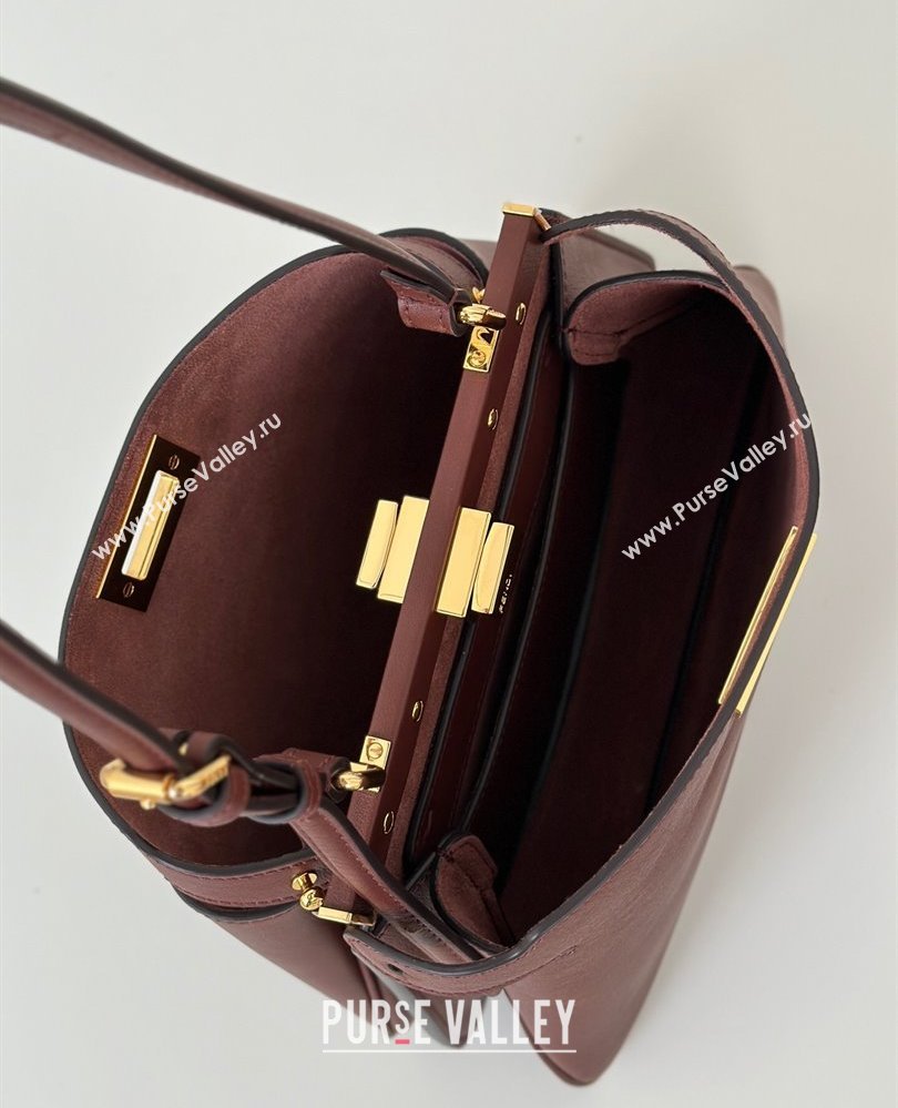 Fendi Peekaboo Soft Small Bag in Leather Dark Burgundy 2025 80175 (CL-250807038)