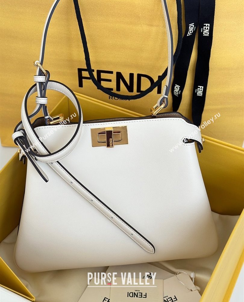 Fendi Peekaboo Soft Small Bag in Leather White 2025 80175 (CL-250807039)