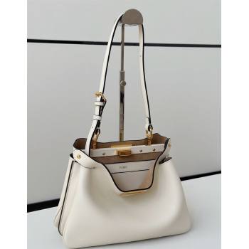 Fendi Peekaboo Soft Small Bag in Leather White 2025 80175 (CL-250807039)