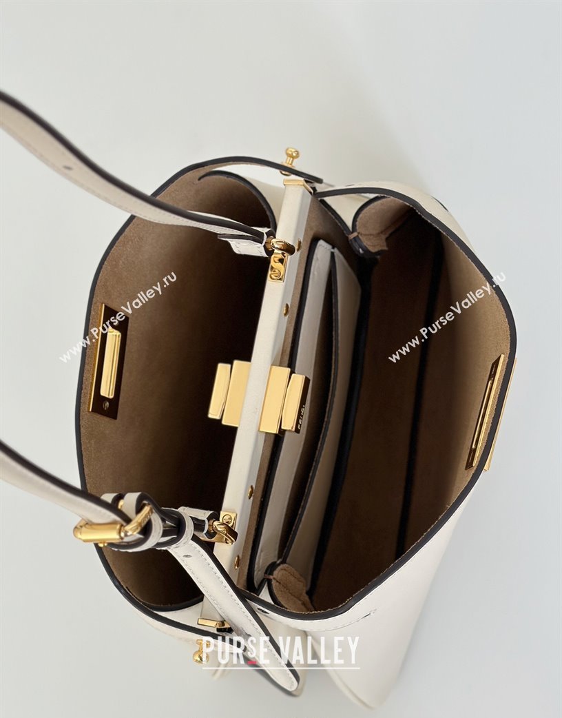 Fendi Peekaboo Soft Small Bag in Leather White 2025 80175 (CL-250807039)