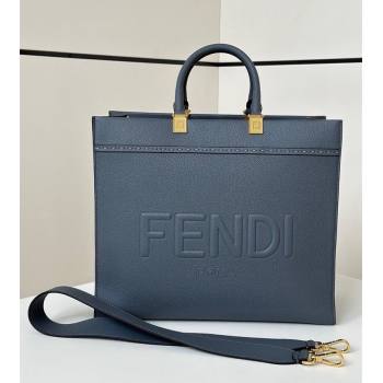 Fendi Sunshine Medium Tote Bag in Grained Leather 8636 Blue 2025 (CL-250807040)