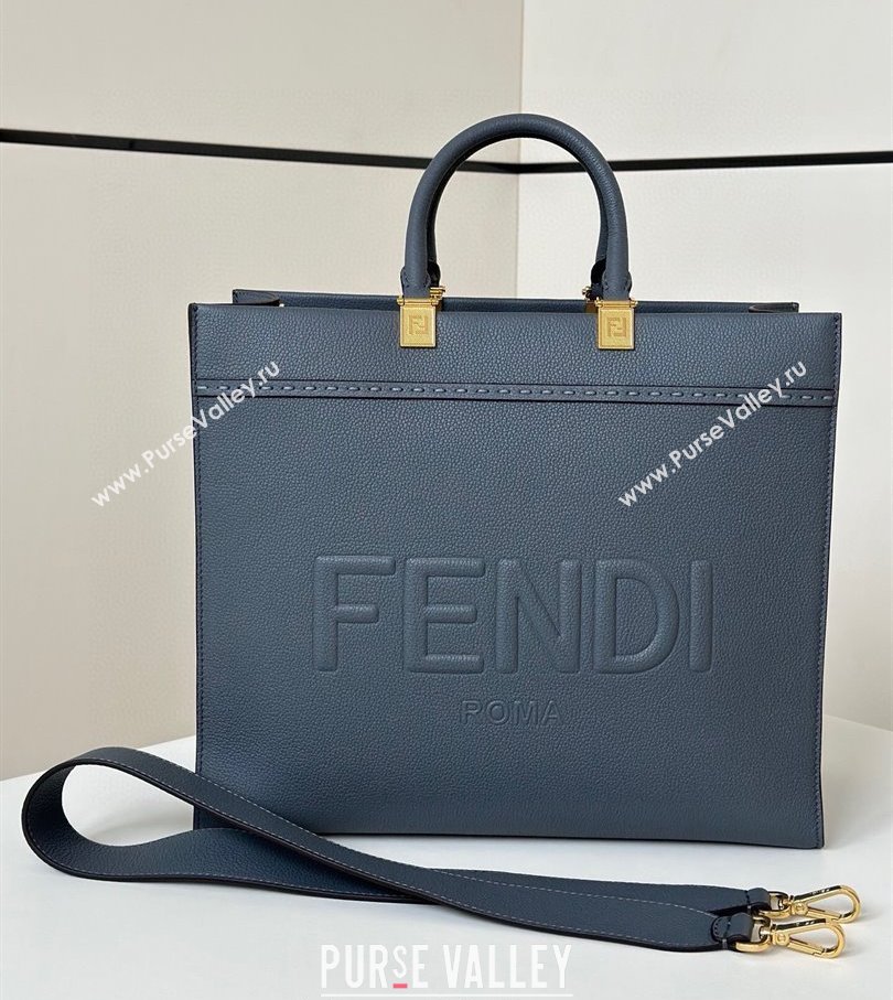 Fendi Sunshine Medium Tote Bag in Grained Leather 8636 Blue 2025 (CL-250807040)