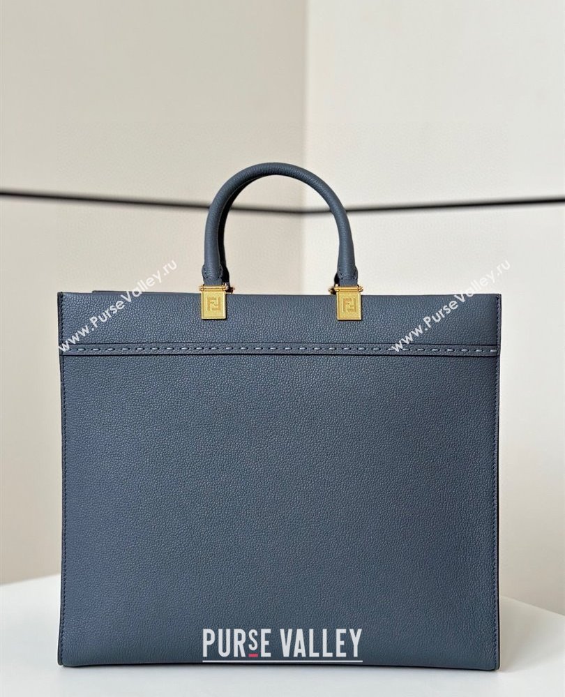 Fendi Sunshine Medium Tote Bag in Grained Leather 8636 Blue 2025 (CL-250807040)