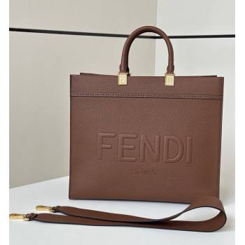 Fendi Sunshine Medium Tote Bag in Grained Leather 8636 Brown 2025 (CL-250807041)