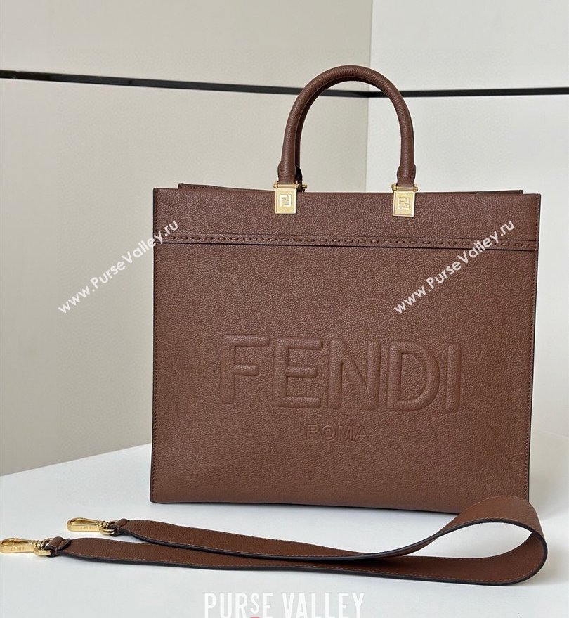 Fendi Sunshine Medium Tote Bag in Grained Leather 8636 Brown 2025 (CL-250807041)