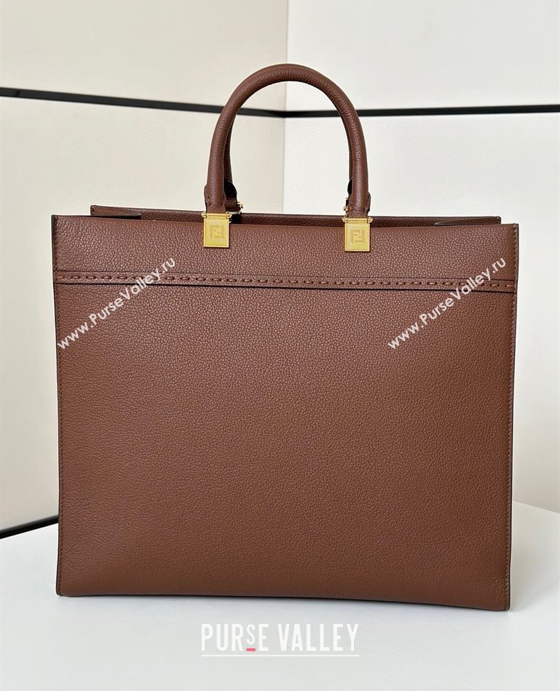 Fendi Sunshine Medium Tote Bag in Grained Leather 8636 Brown 2025 (CL-250807041)