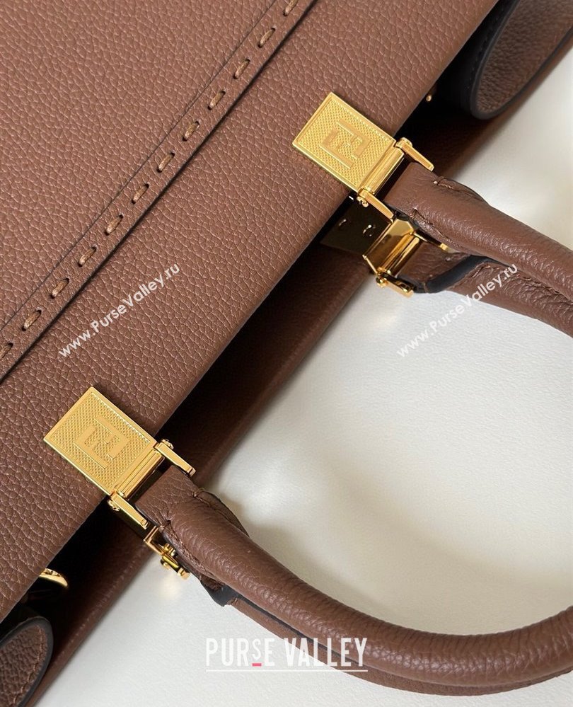 Fendi Sunshine Medium Tote Bag in Grained Leather 8636 Brown 2025 (CL-250807041)