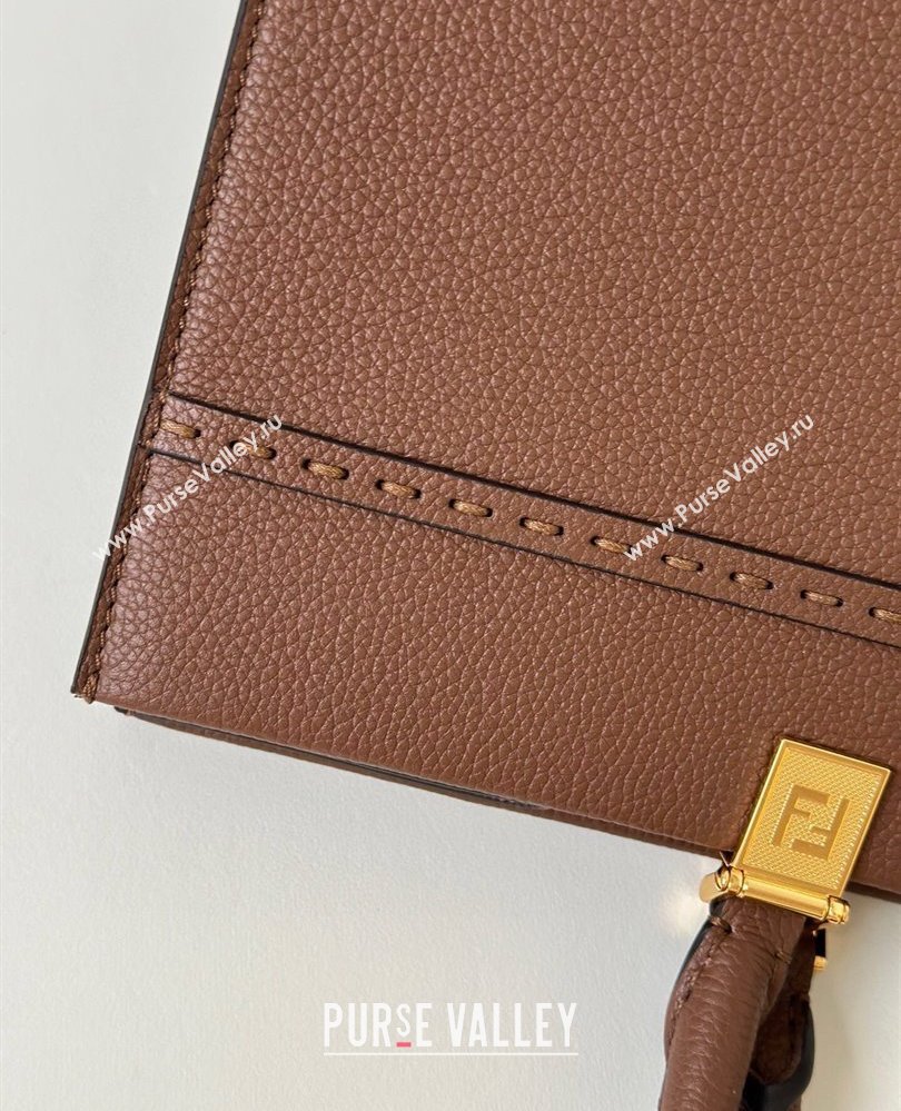 Fendi Sunshine Medium Tote Bag in Grained Leather 8636 Brown 2025 (CL-250807041)