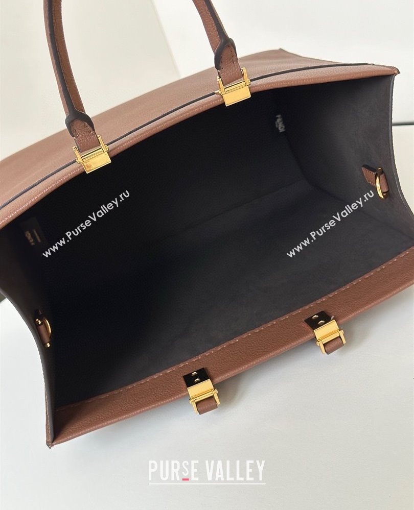 Fendi Sunshine Medium Tote Bag in Grained Leather 8636 Brown 2025 (CL-250807041)