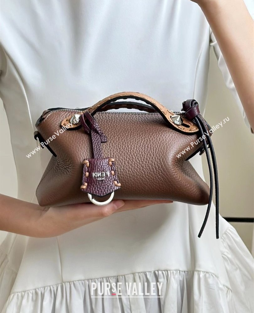Fendi By The Way Selleria Mini Bag in Grianed Calfskin with Topstitches Dark Brown 2025 8668S (CL-250807042)