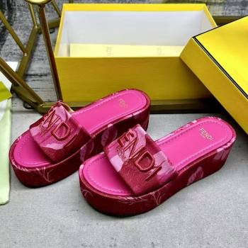 Fendi Sunshine Platform Slides Sandal 6cm in Printed Canvas Dark Pink 2025 0822 (MD-250822121)