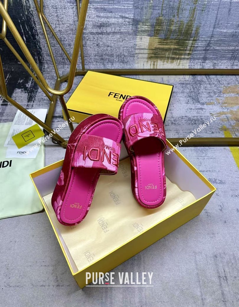 Fendi Sunshine Platform Slides Sandal 6cm in Printed Canvas Dark Pink 2025 0822 (MD-250822121)