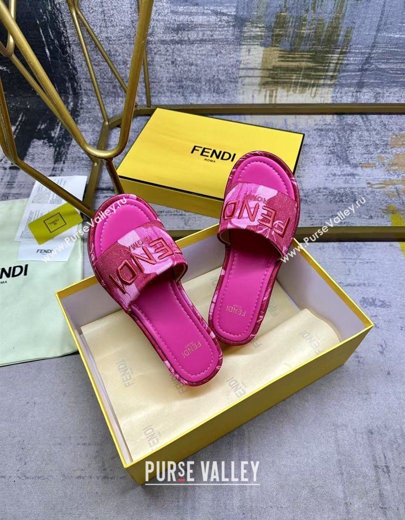 Fendi Sunshine Platform Slides Sandal 6cm in Printed Canvas Dark Pink 2025 0822 (MD-250822121)