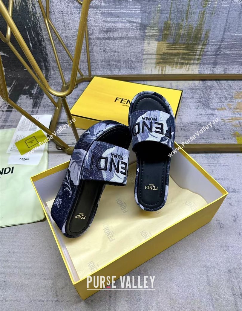Fendi Sunshine Platform Slides Sandal 6cm in Printed Canvas Black 2025 0822 (MD-250822122)