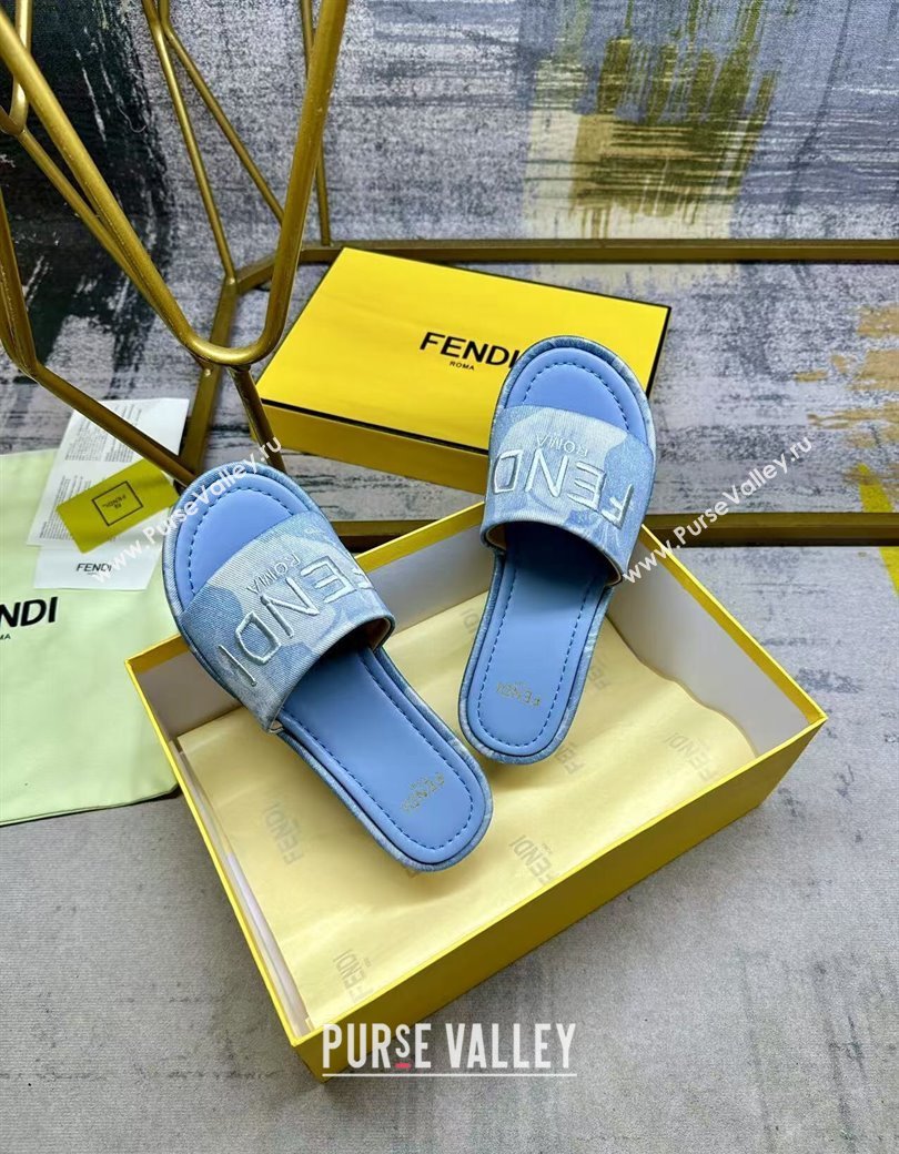 Fendi Sunshine Platform Slides Sandal 6cm in Printed Canvas Light Blue 2025 0822 (MD-250822125)