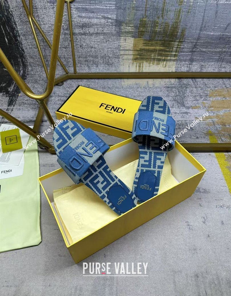 Fendi Sunshine Flat Slides Sandal in Striped Denim-effect Jacquard Blue 2025 (MD-250822129)
