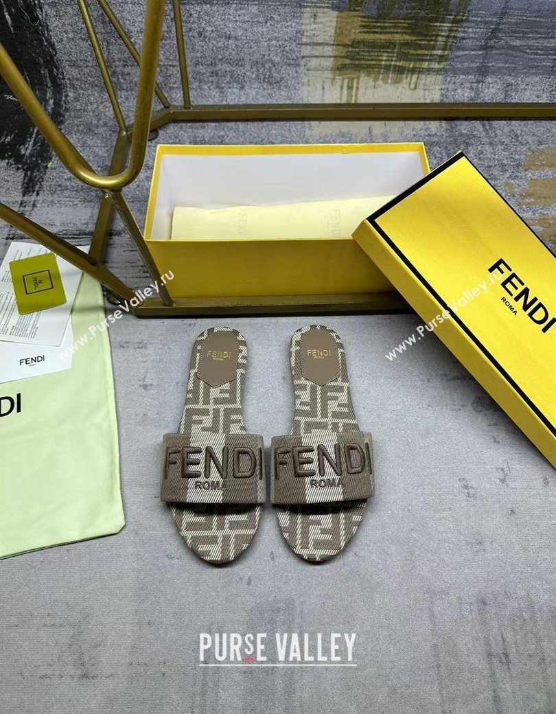 Fendi Sunshine Flat Slides Sandal in Striped Denim-effect Jacquard Grey 2025 (MD-250822130)