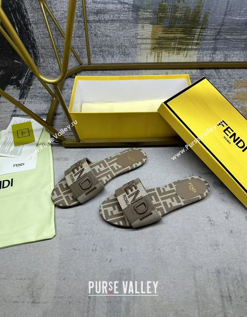Fendi Sunshine Flat Slides Sandal in Striped Denim-effect Jacquard Grey 2025 (MD-250822130)