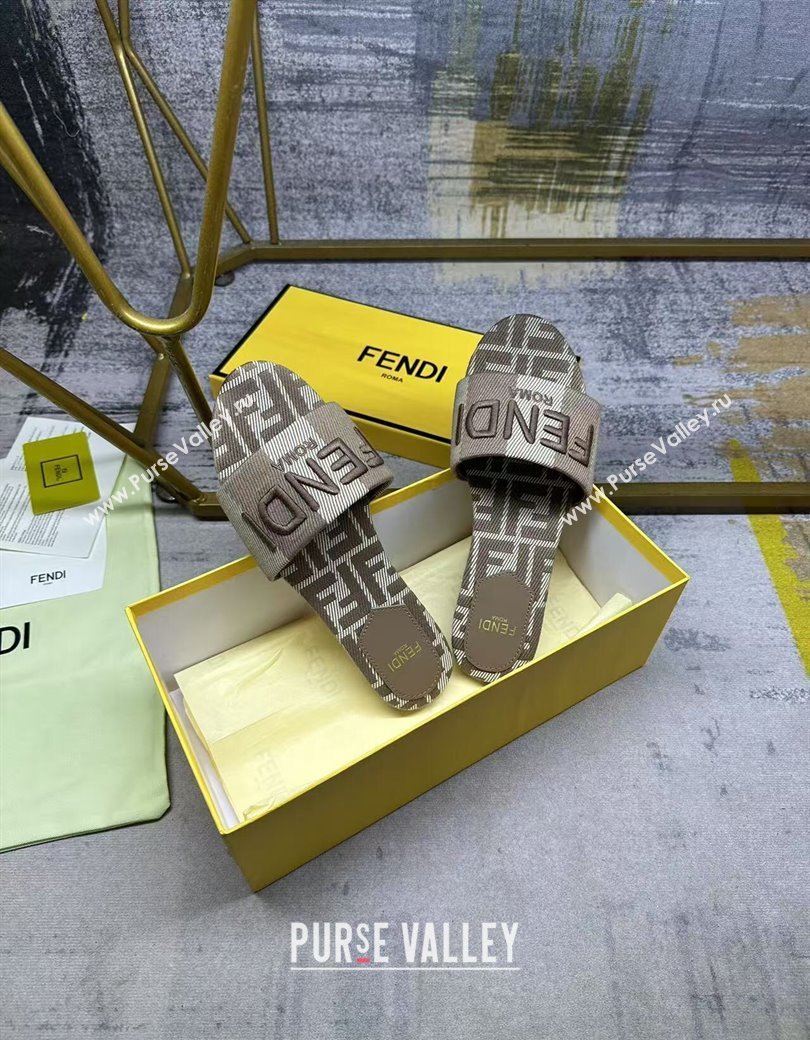 Fendi Sunshine Flat Slides Sandal in Striped Denim-effect Jacquard Grey 2025 (MD-250822130)