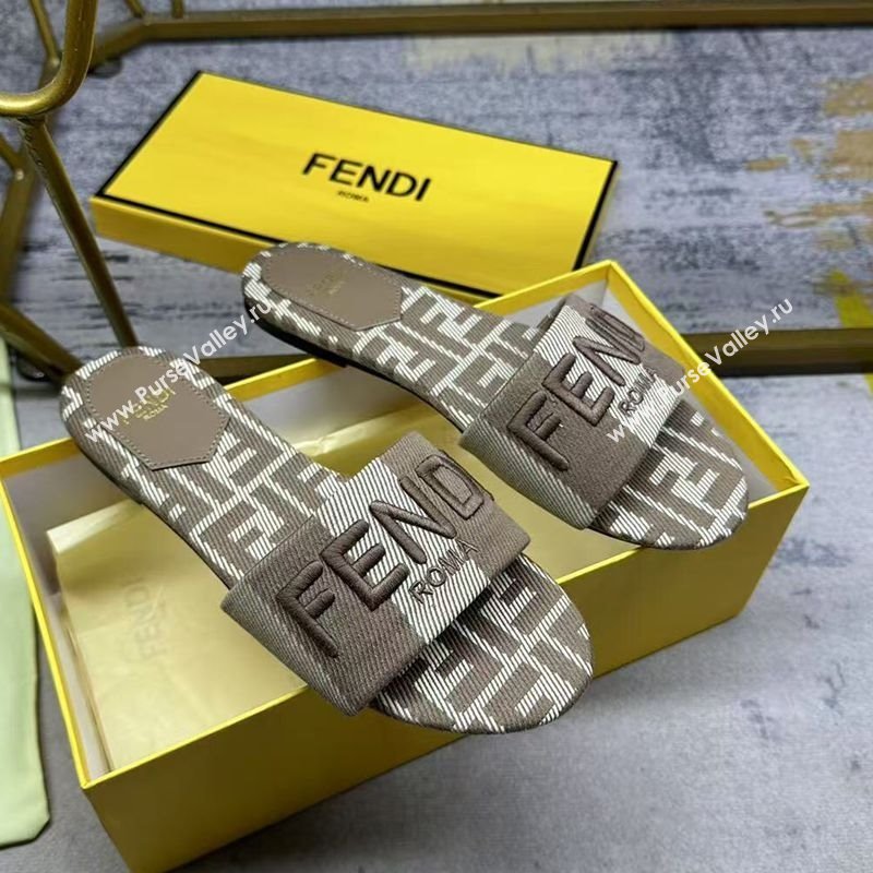 Fendi Sunshine Flat Slides Sandal in Striped Denim-effect Jacquard Grey 2025 (MD-250822130)