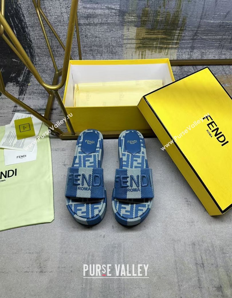 Fendi Sunshine Platform Slides Sandal 6cm in Striped Denim-effect Jacquard Blue 2025 (MD-250822127)