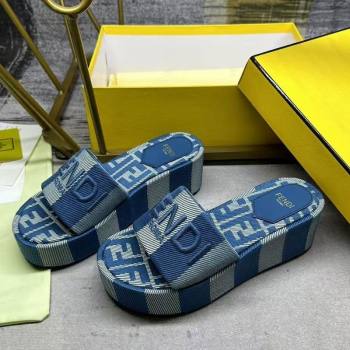Fendi Sunshine Platform Slides Sandal 6cm in Striped Denim-effect Jacquard Blue 2025 (MD-250822127)