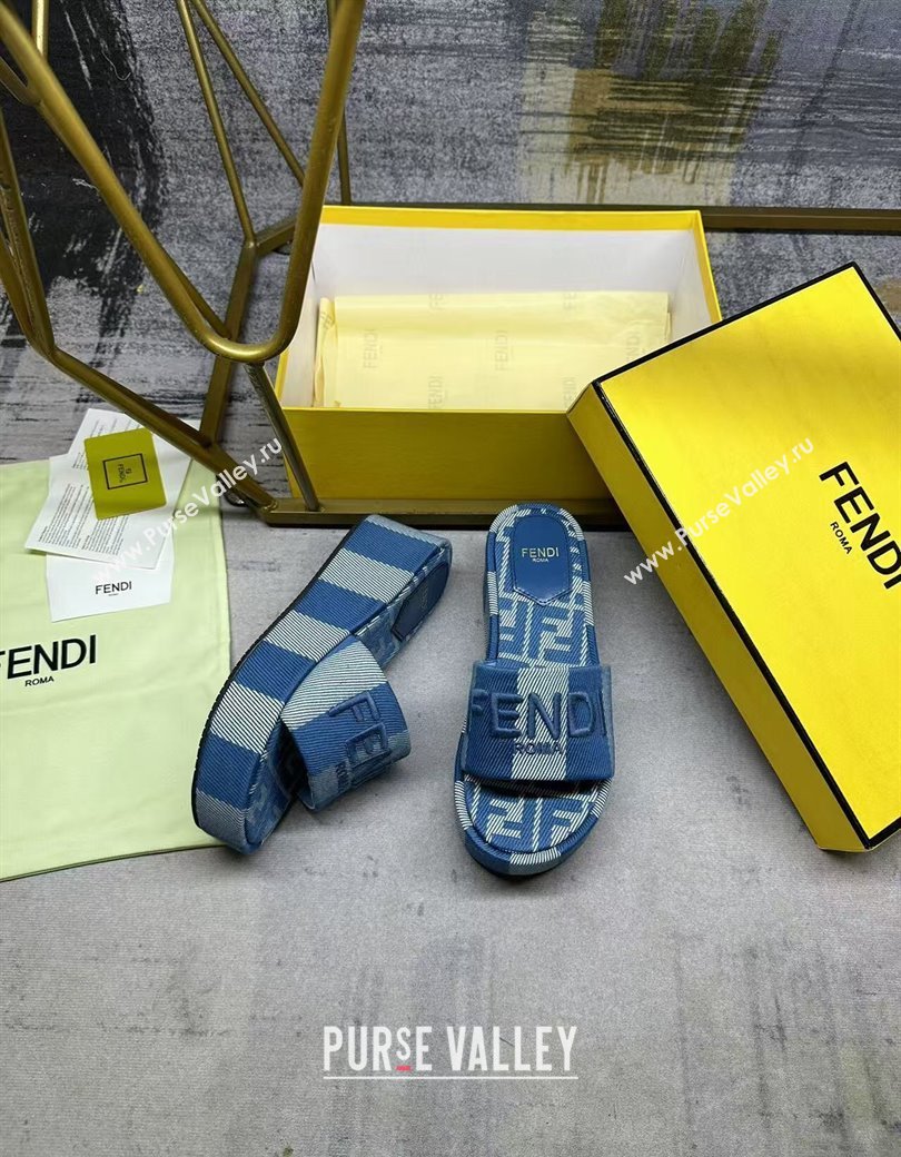 Fendi Sunshine Platform Slides Sandal 6cm in Striped Denim-effect Jacquard Blue 2025 (MD-250822127)