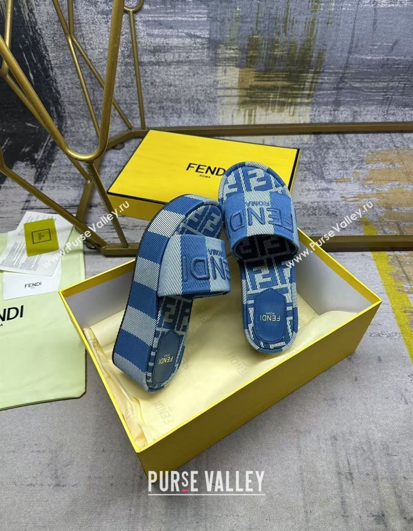 Fendi Sunshine Platform Slides Sandal 6cm in Striped Denim-effect Jacquard Blue 2025 (MD-250822127)